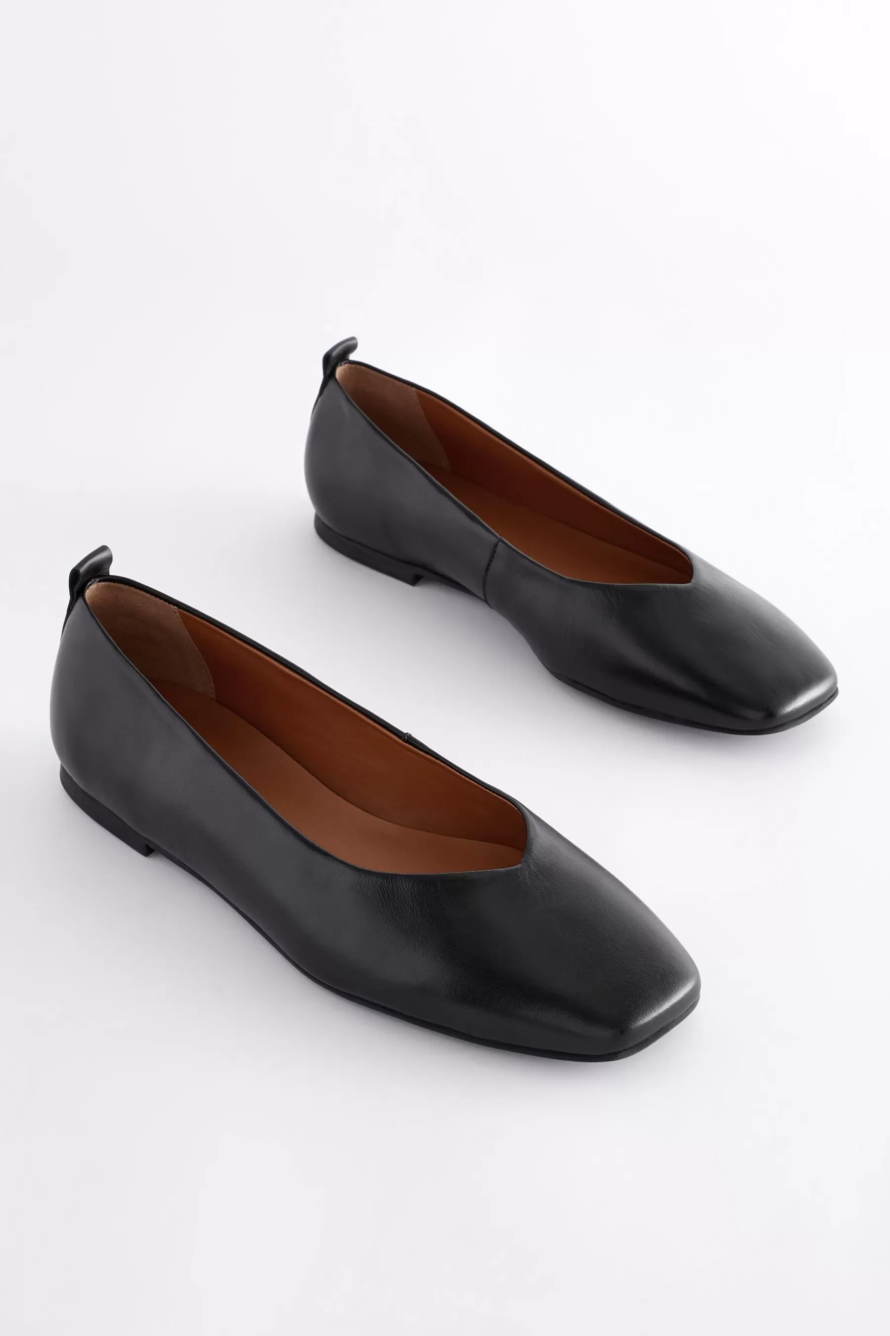 Next Flat-Signature Leather Hi Cut Ballerina Shoes Black