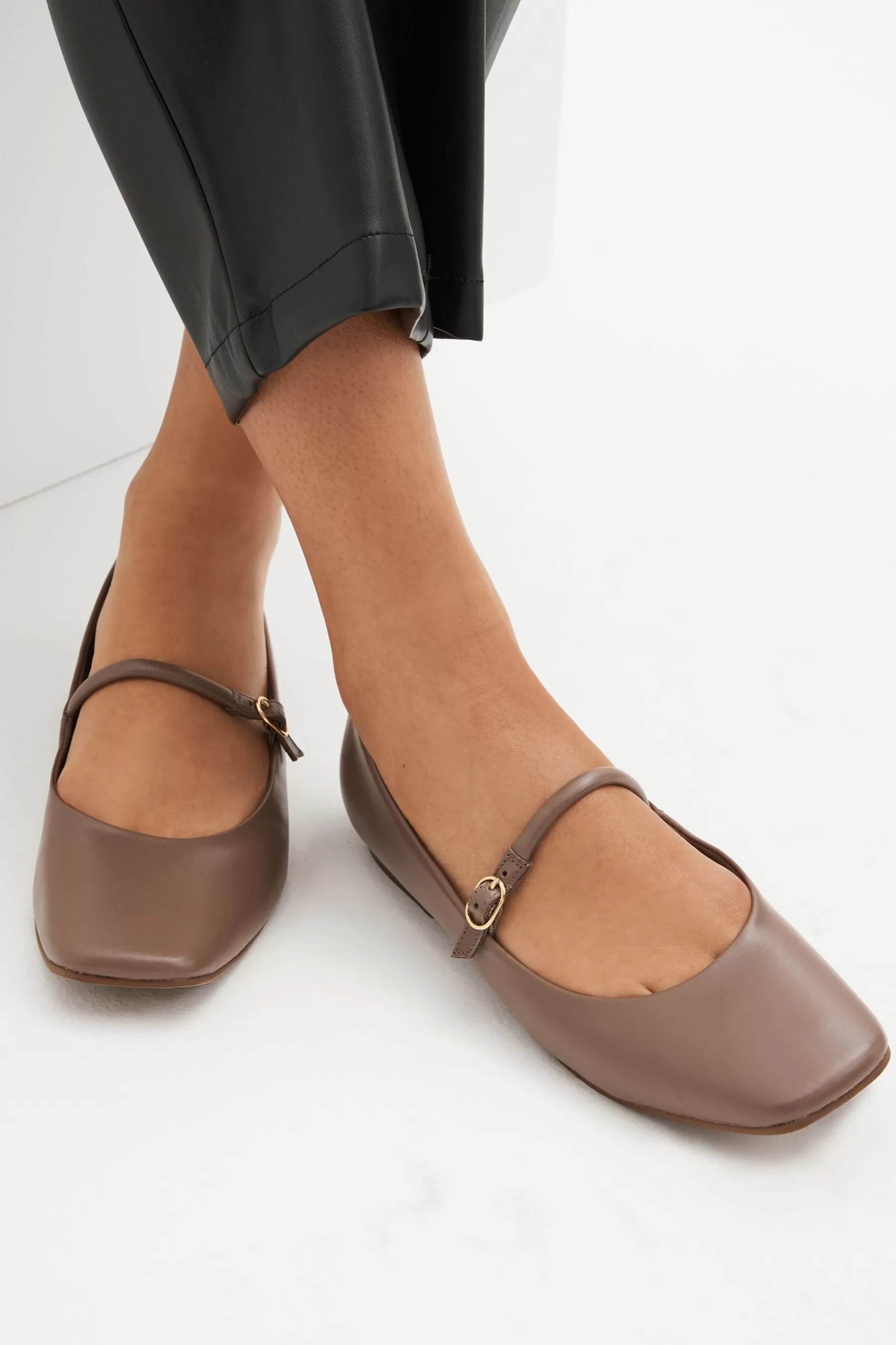 Next Flat-Signature Leather Mary Jane Flat Shoes Taupe