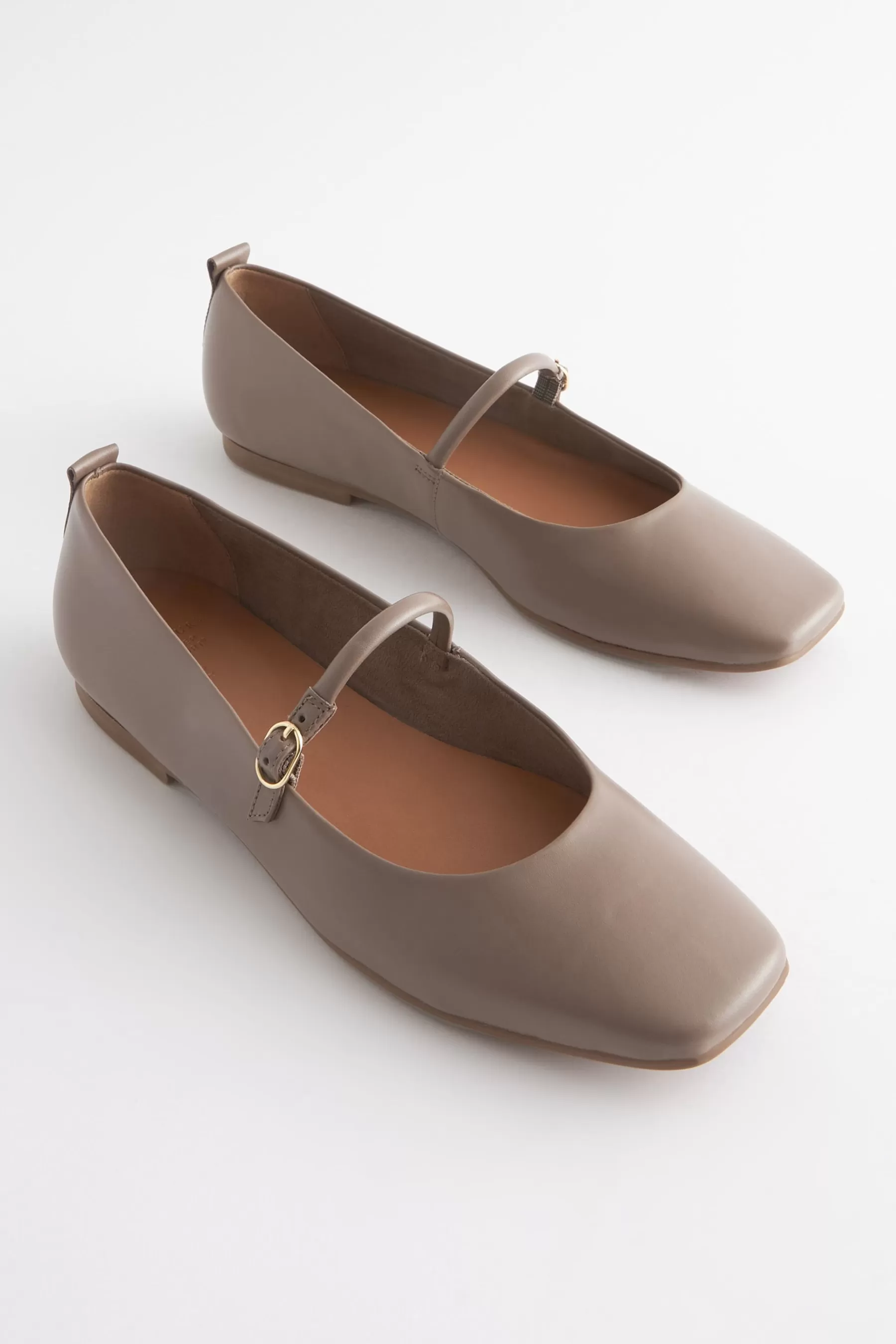 Next Flat-Signature Leather Mary Jane Flat Shoes Taupe