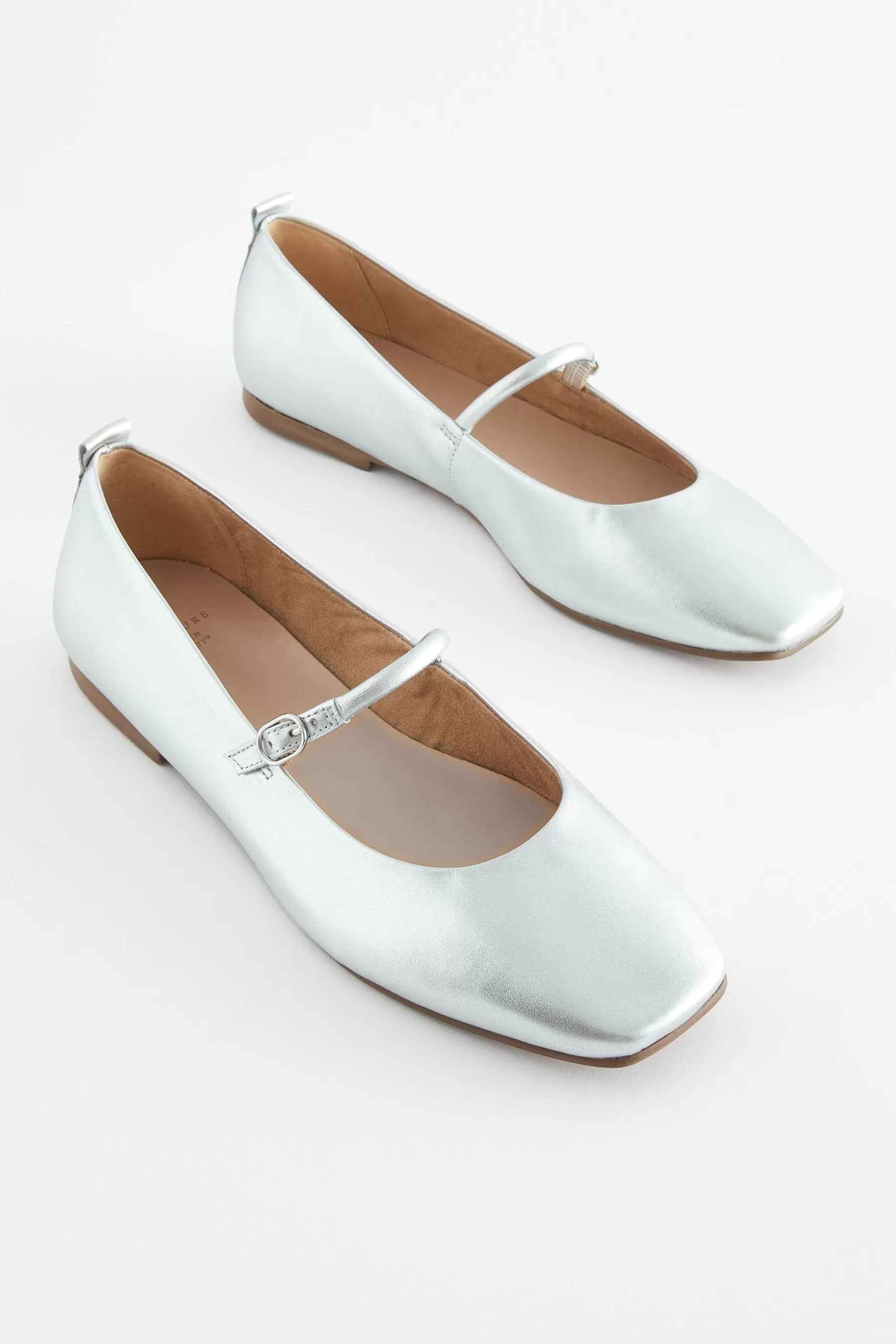 Next Flat-Signature Leather Mary Jane Flat Shoes Silver