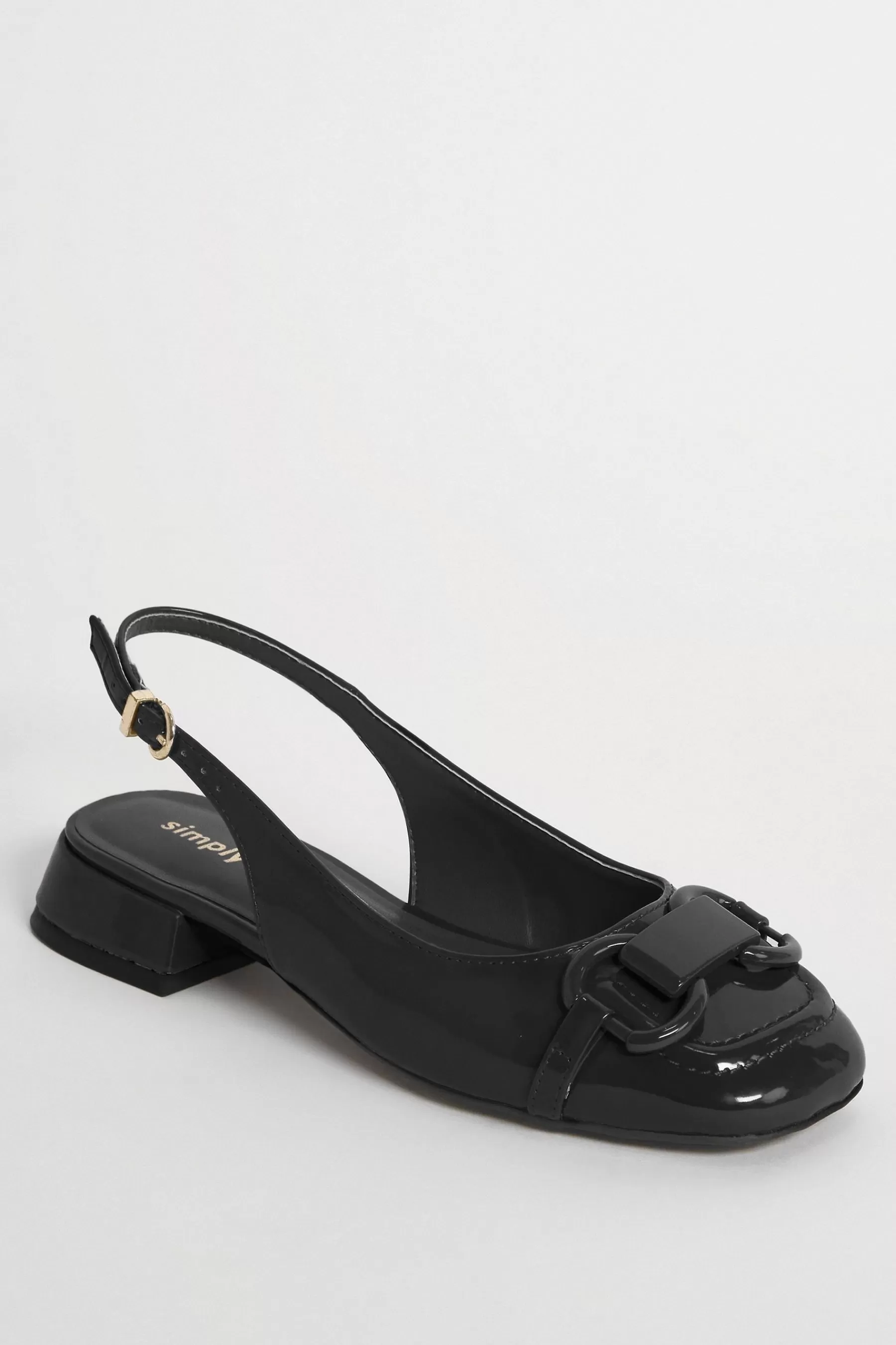 Simply Be Flat- Extra Wide Fit Snaffle Trim Slingback Shoes Black