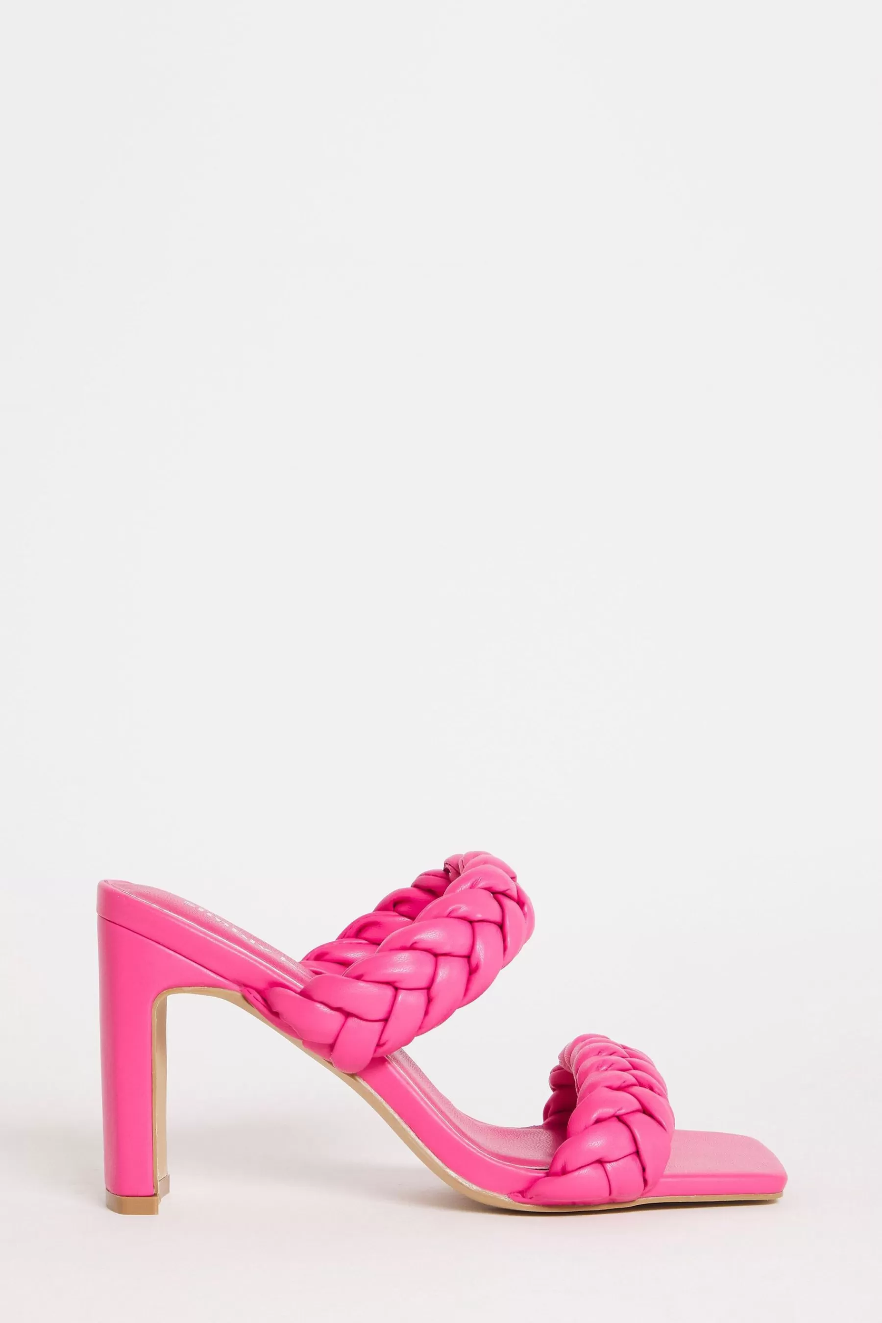 Simply Be Sandals- Plaited Heeled Wide Fit Sandals Pink