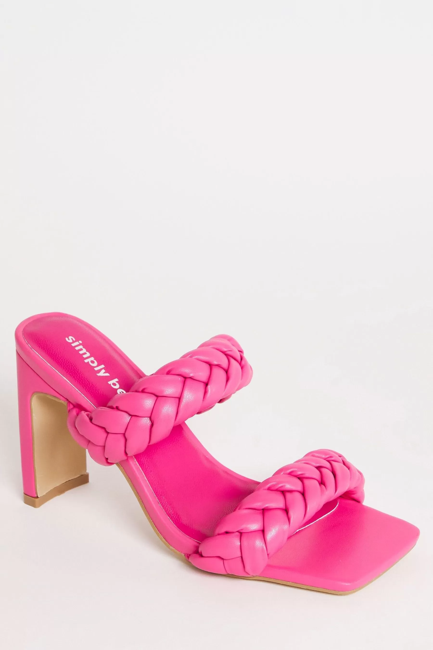 Simply Be Sandals- Plaited Heeled Wide Fit Sandals Pink