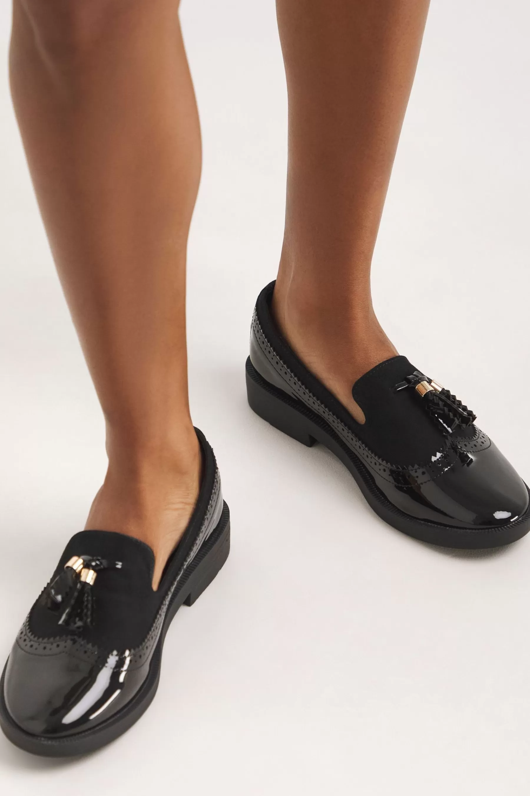 Simply Be Flat- Tassle Trim Slipper Cut Wide Fit Loafers Black