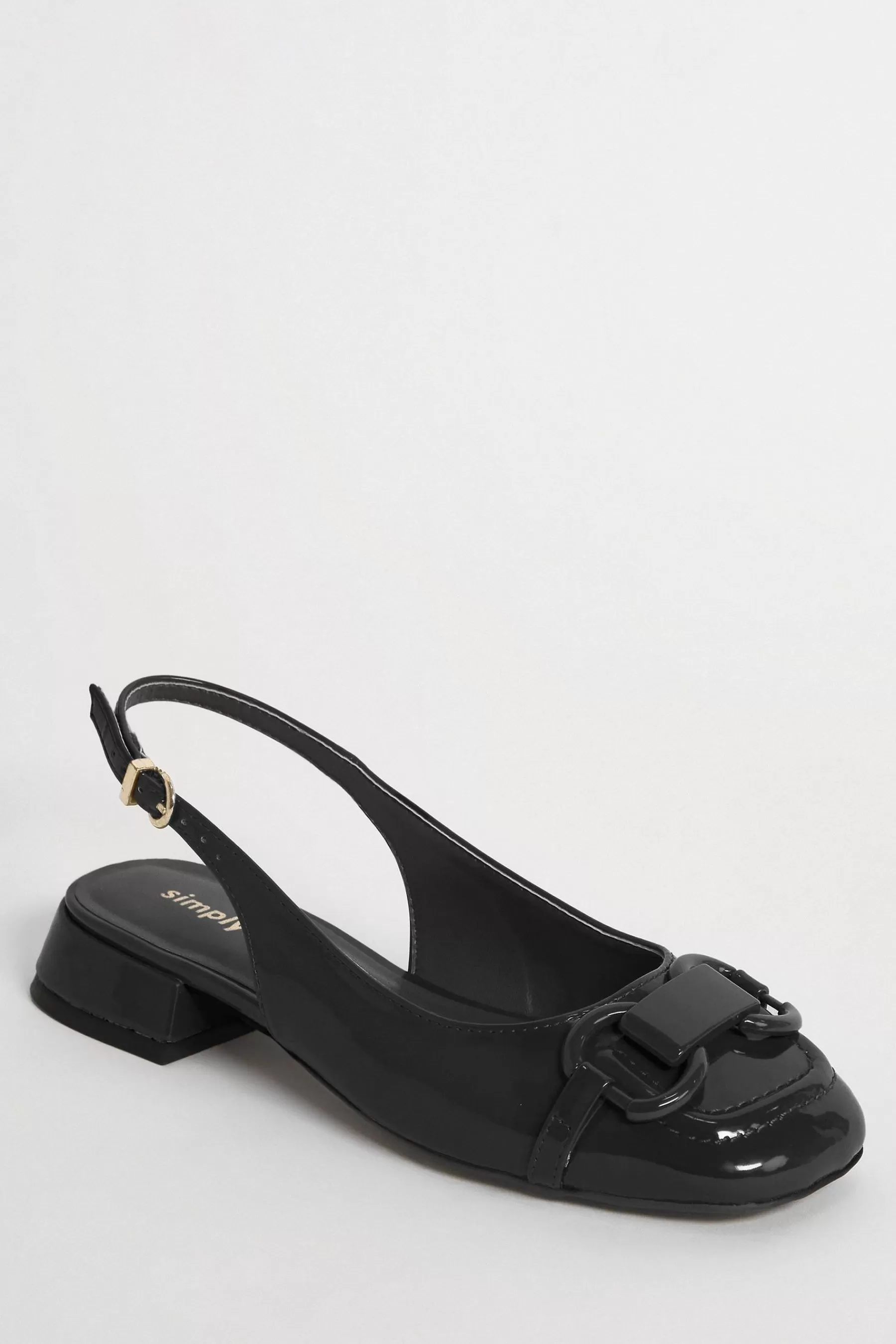 Simply Be Flat- Wide Snaffle Trim Slingback Shoes Black