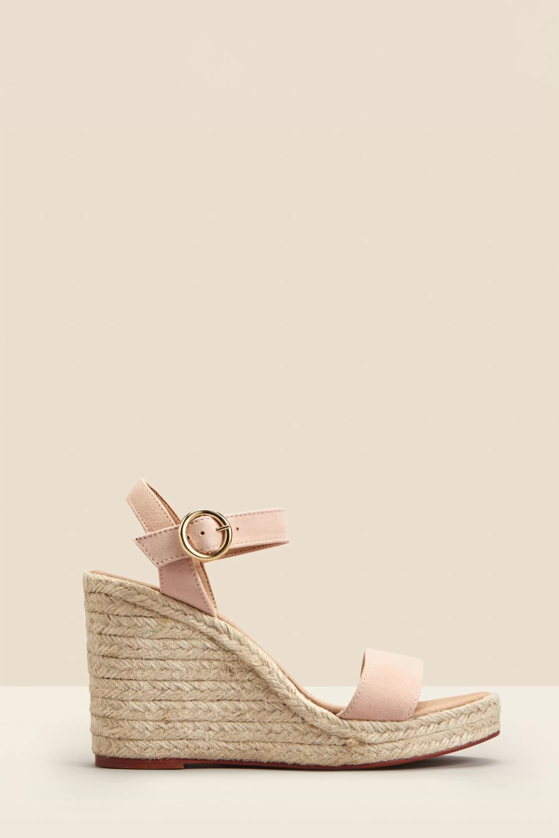 Sosandar Heels- Buckle Detail High Wedge Espadrille Pink