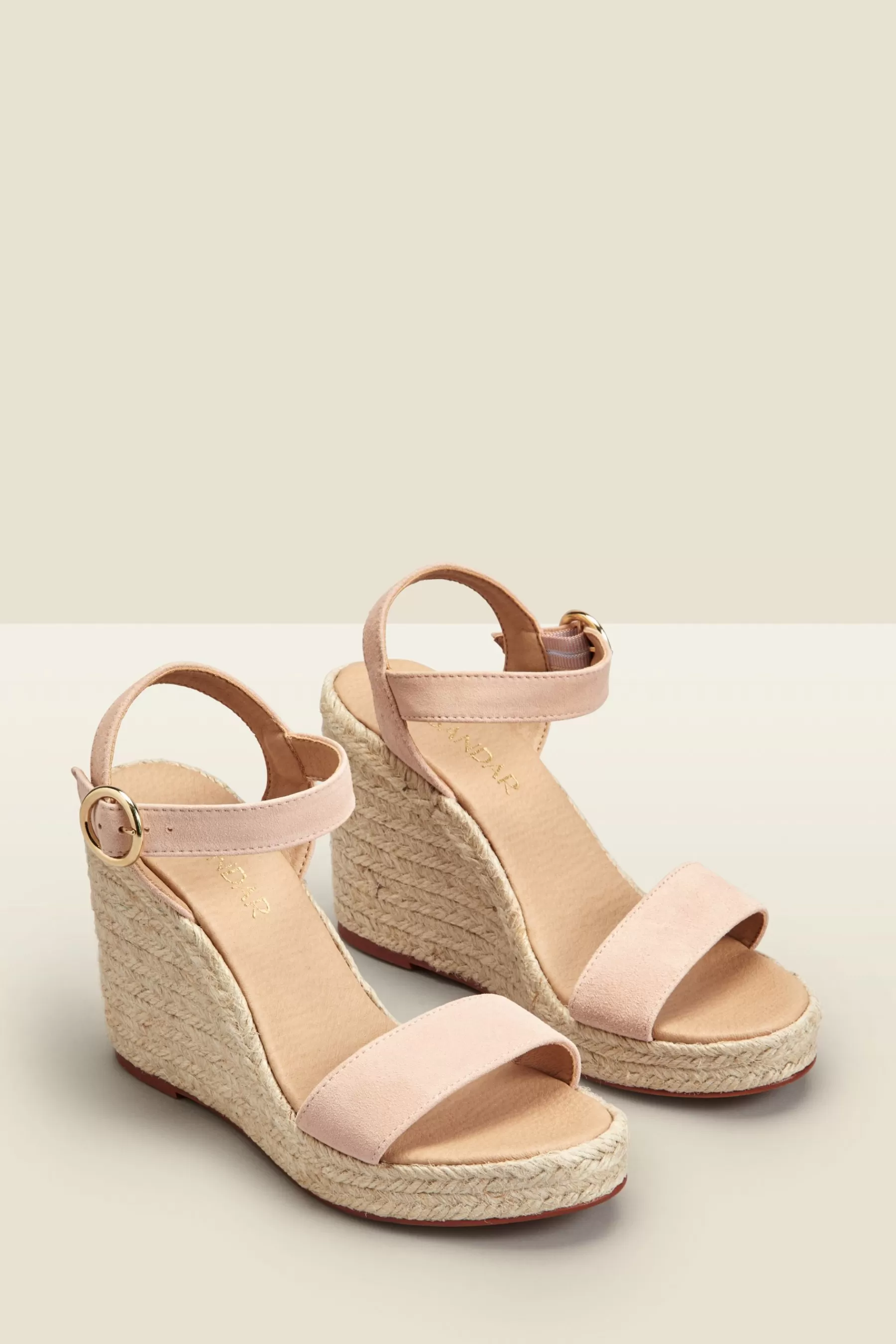 Sosandar Heels- Buckle Detail High Wedge Espadrille Pink