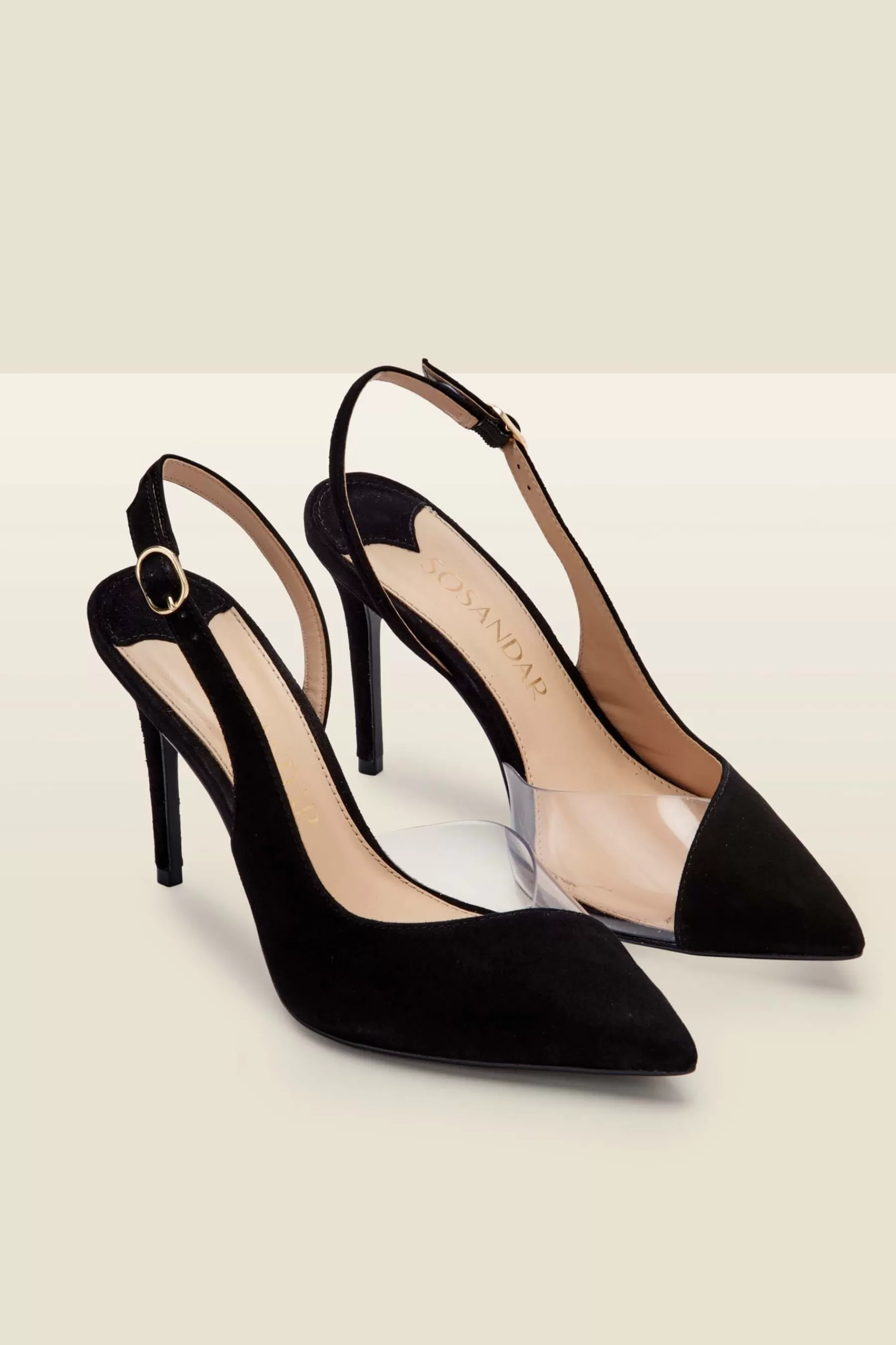 Sosandar Heels | Carmen Perspex Slingback Court Shoes Black