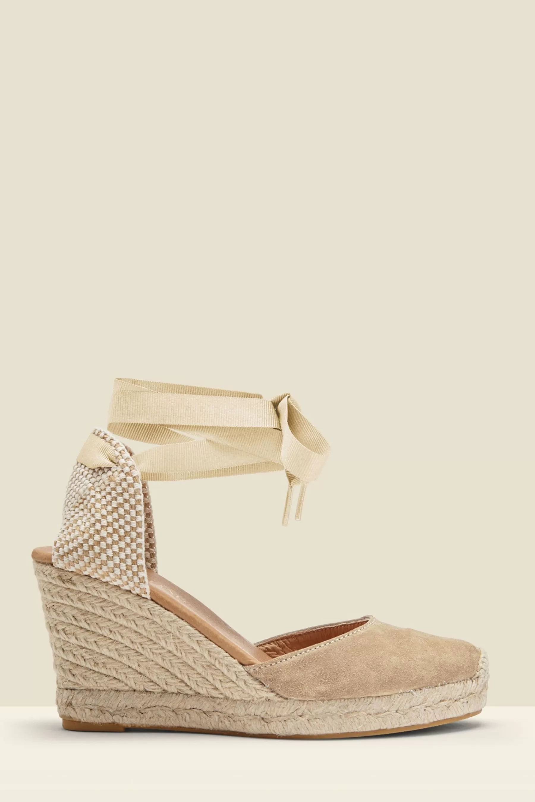 Sosandar Sandals- Perla Suede Valenciana Wedge Espadrilles Natural