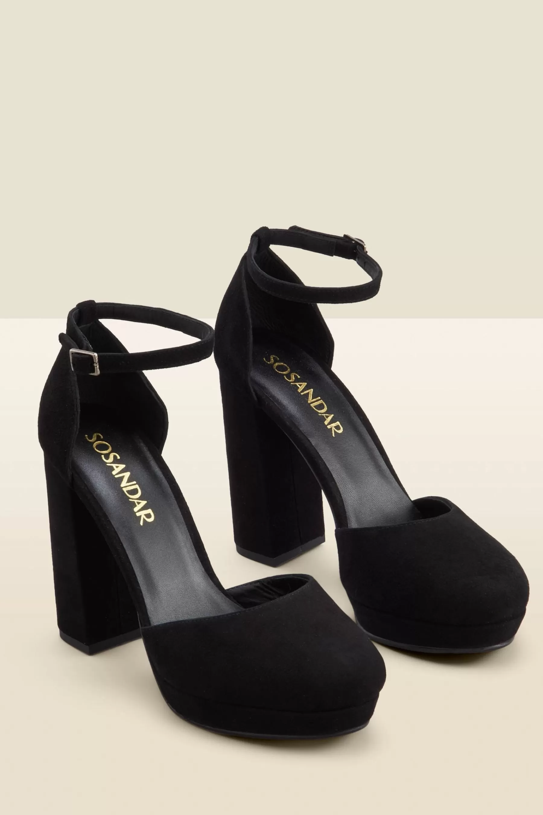 Sosandar Heels | Suede Platform Block Heels Black