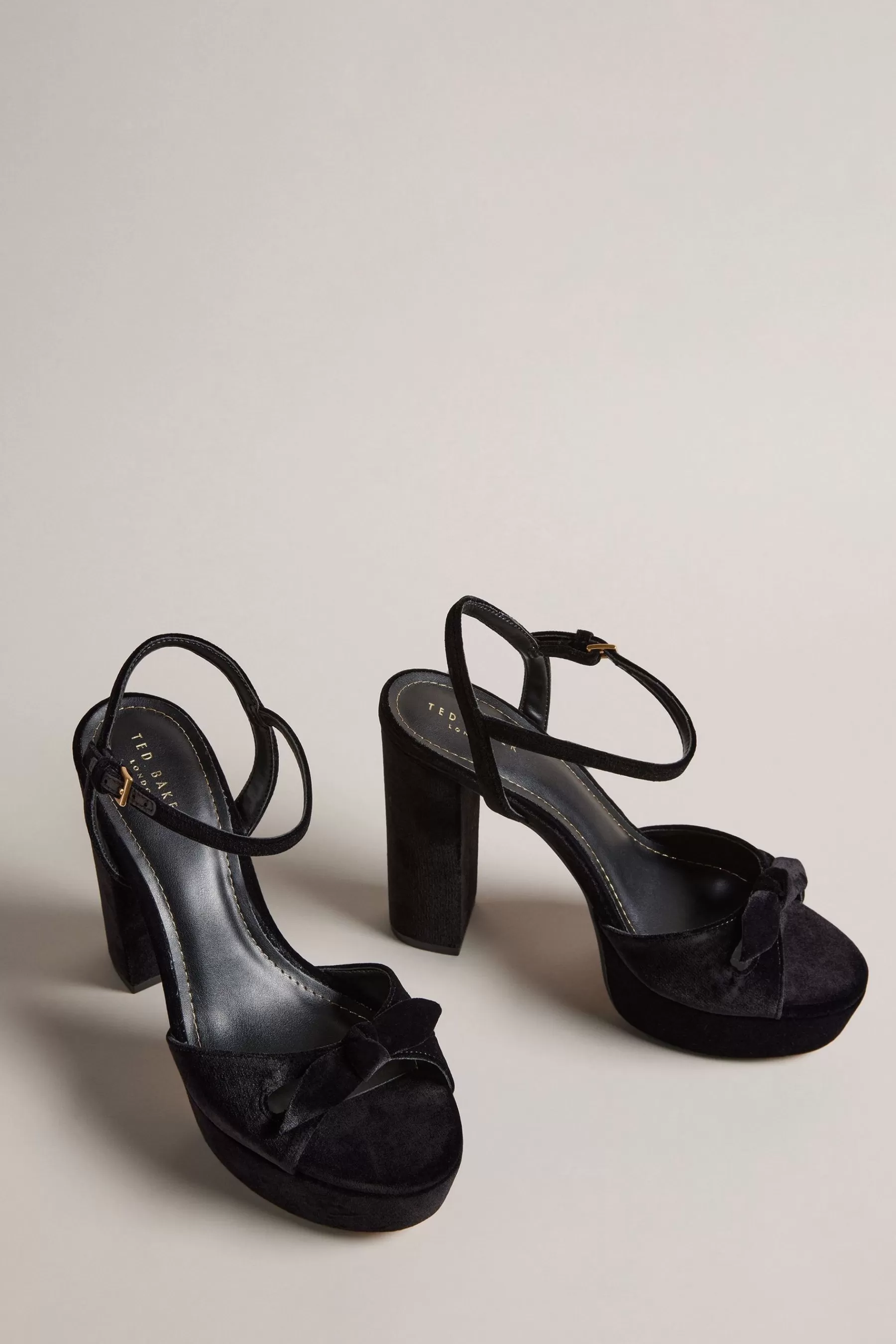 Ted Baker Sandals | Kayvi Velvet Bow Platform Heeled Sandals Black