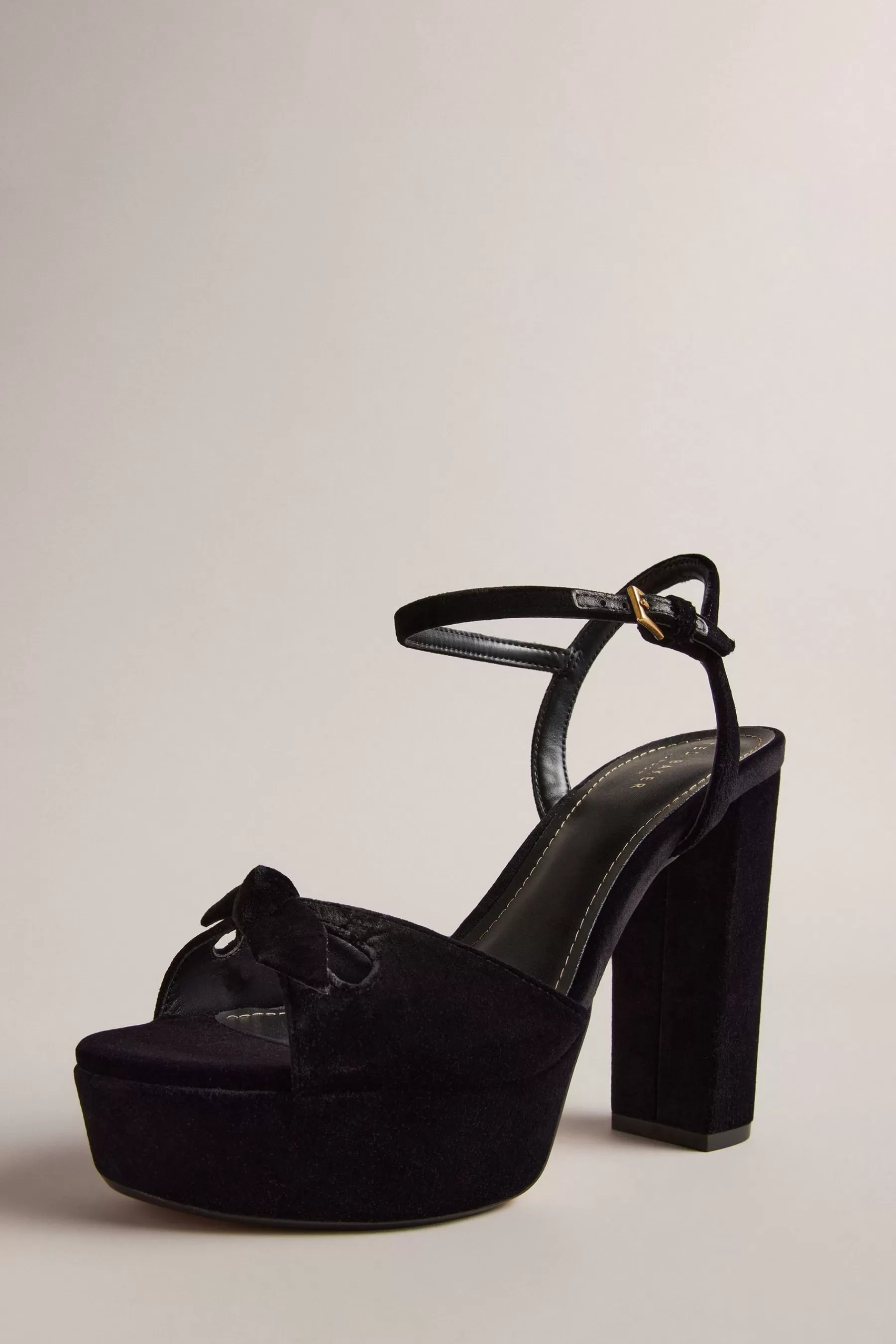 Ted Baker Heels- Kayvi Velvet Bow Platform Heeled Sandals Black