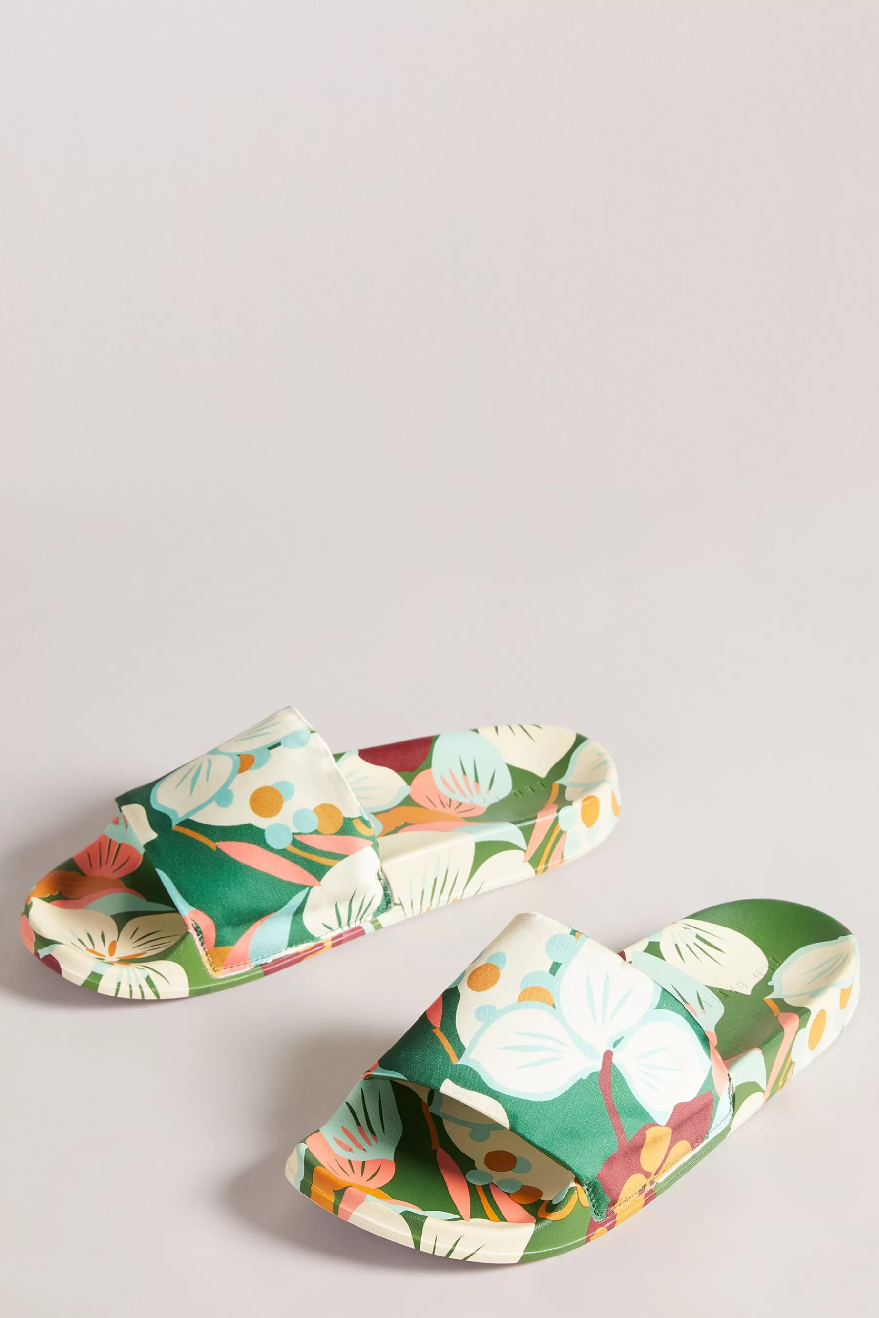 Ted Baker Sandals- Paulah Emerald Sunburnt Floral Sliders Green