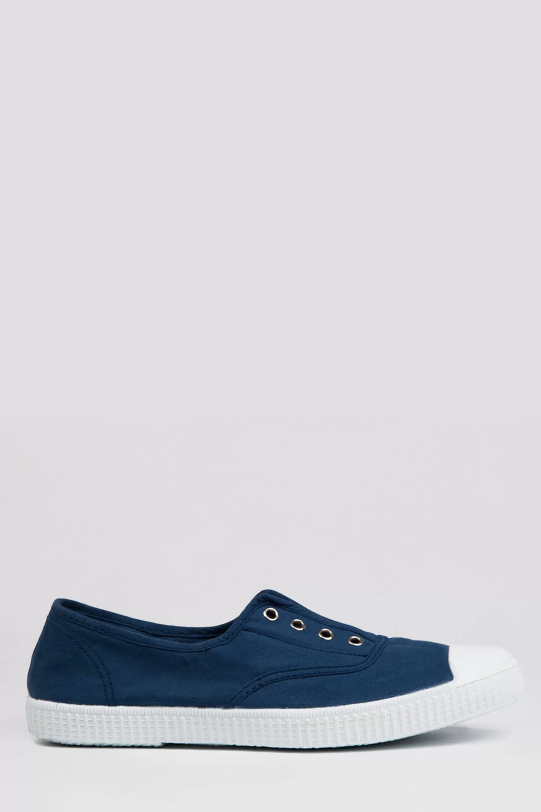 Trotters London Flat- Adult Plum Canvas Shoes Navy