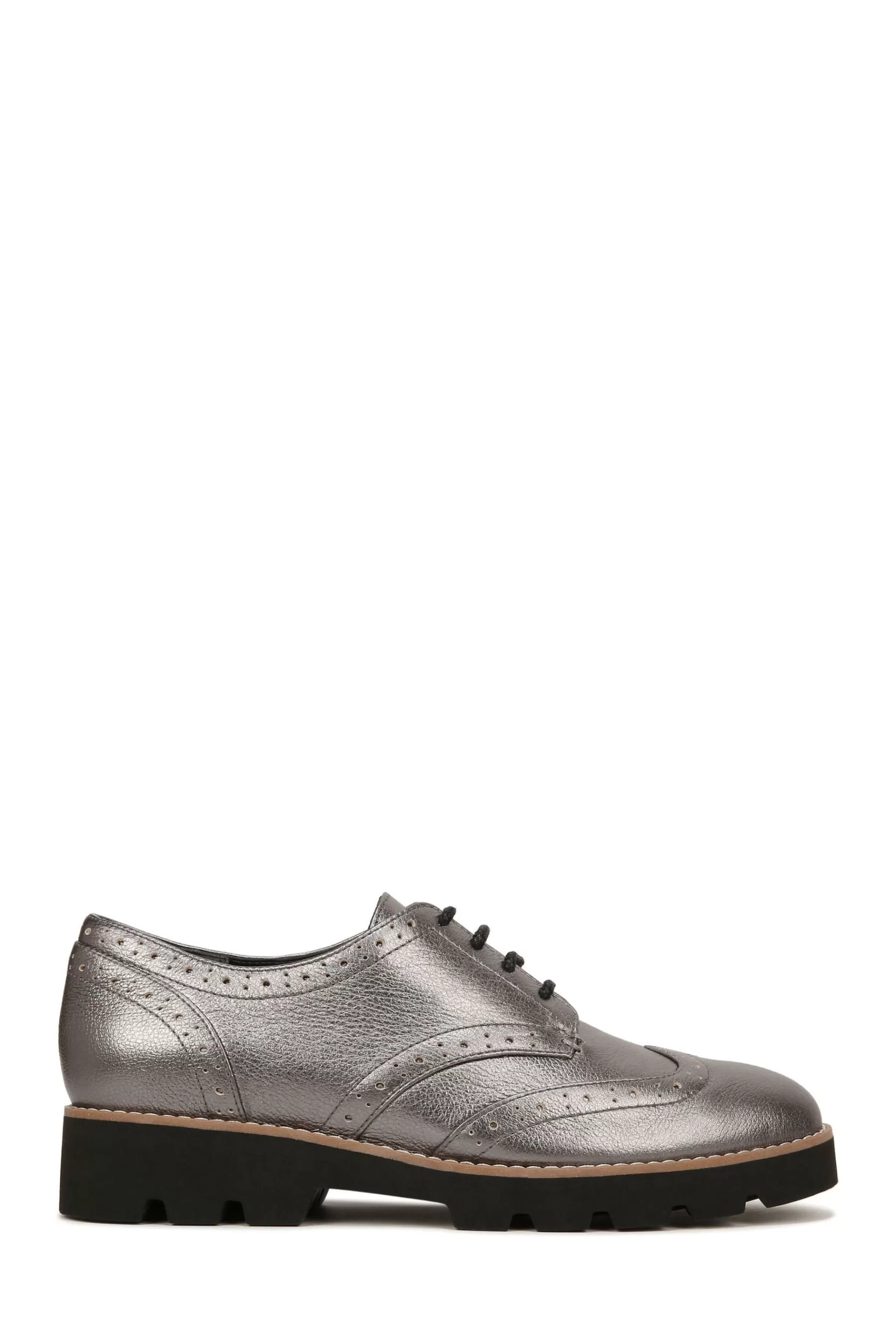 Vionic Flat- Alfina Metallic Leather Brogues Grey