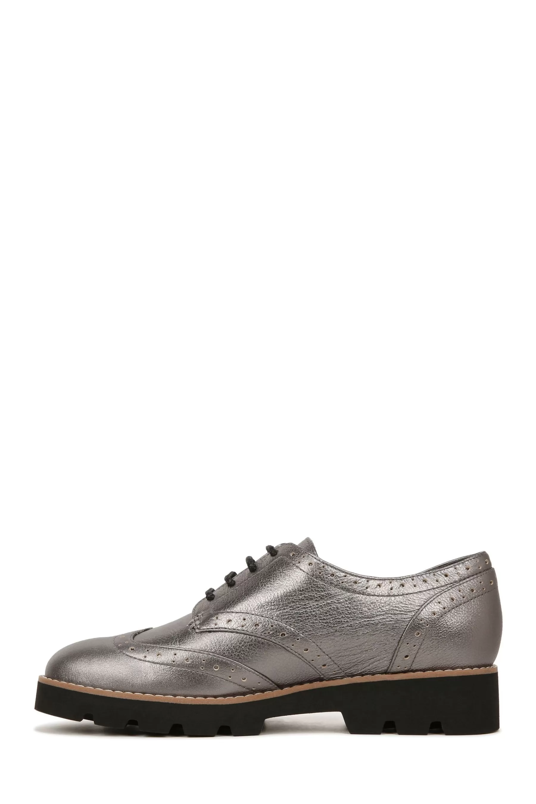 Vionic Flat- Alfina Metallic Leather Brogues Grey