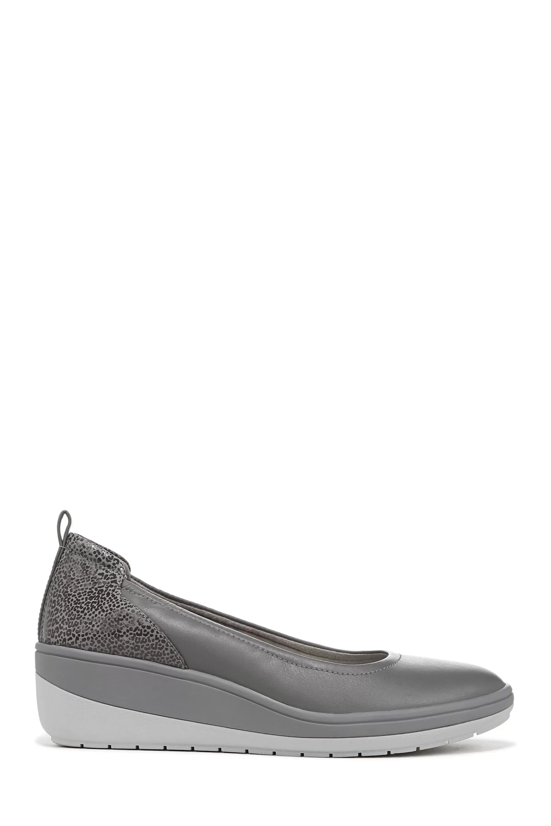 Vionic Flat- Jacey Leather Slip-Ons Wedges Grey