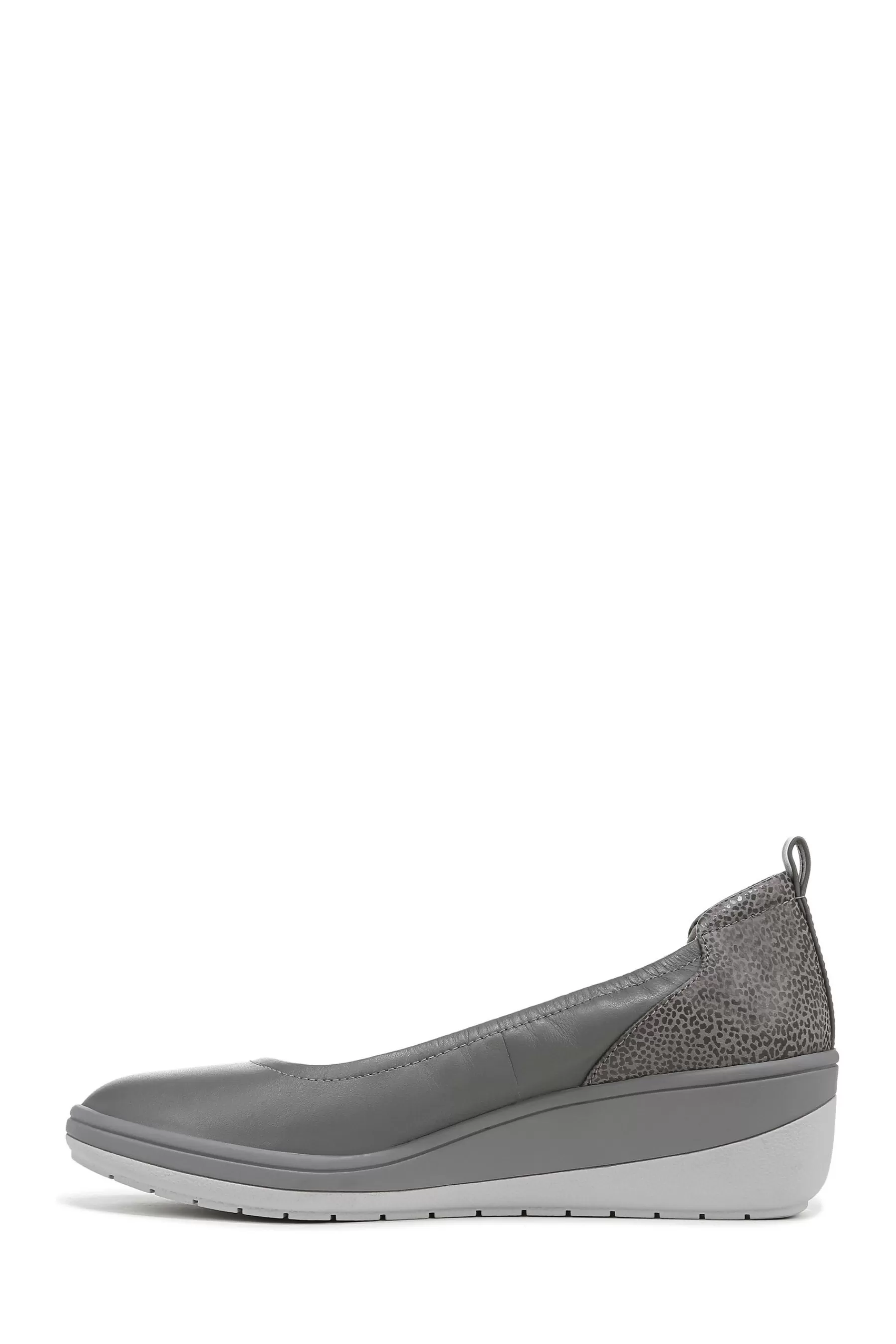 Vionic Flat- Jacey Leather Slip-Ons Wedges Grey