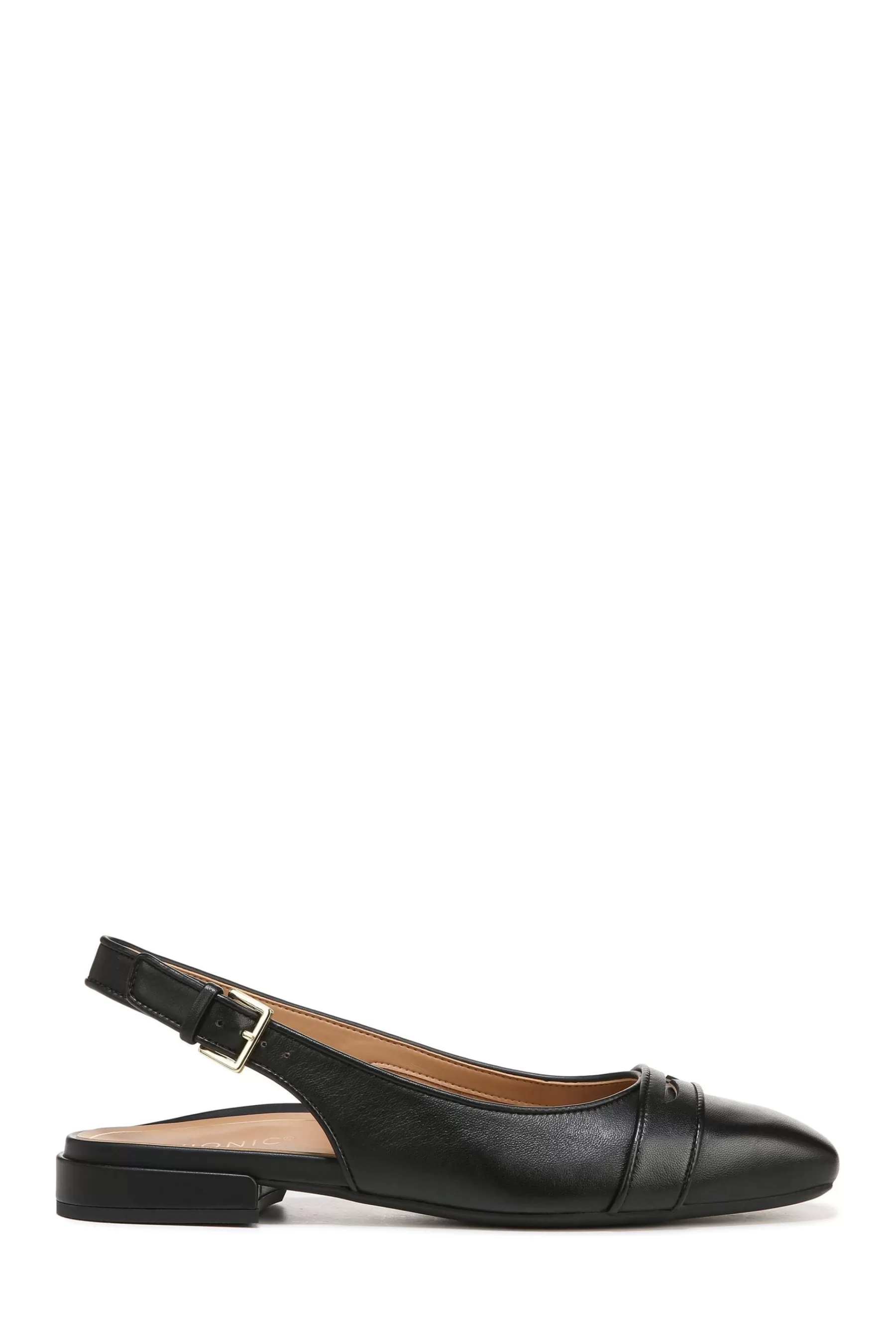 Vionic Flat- Lynda Leather Slingbacks Shoes Black