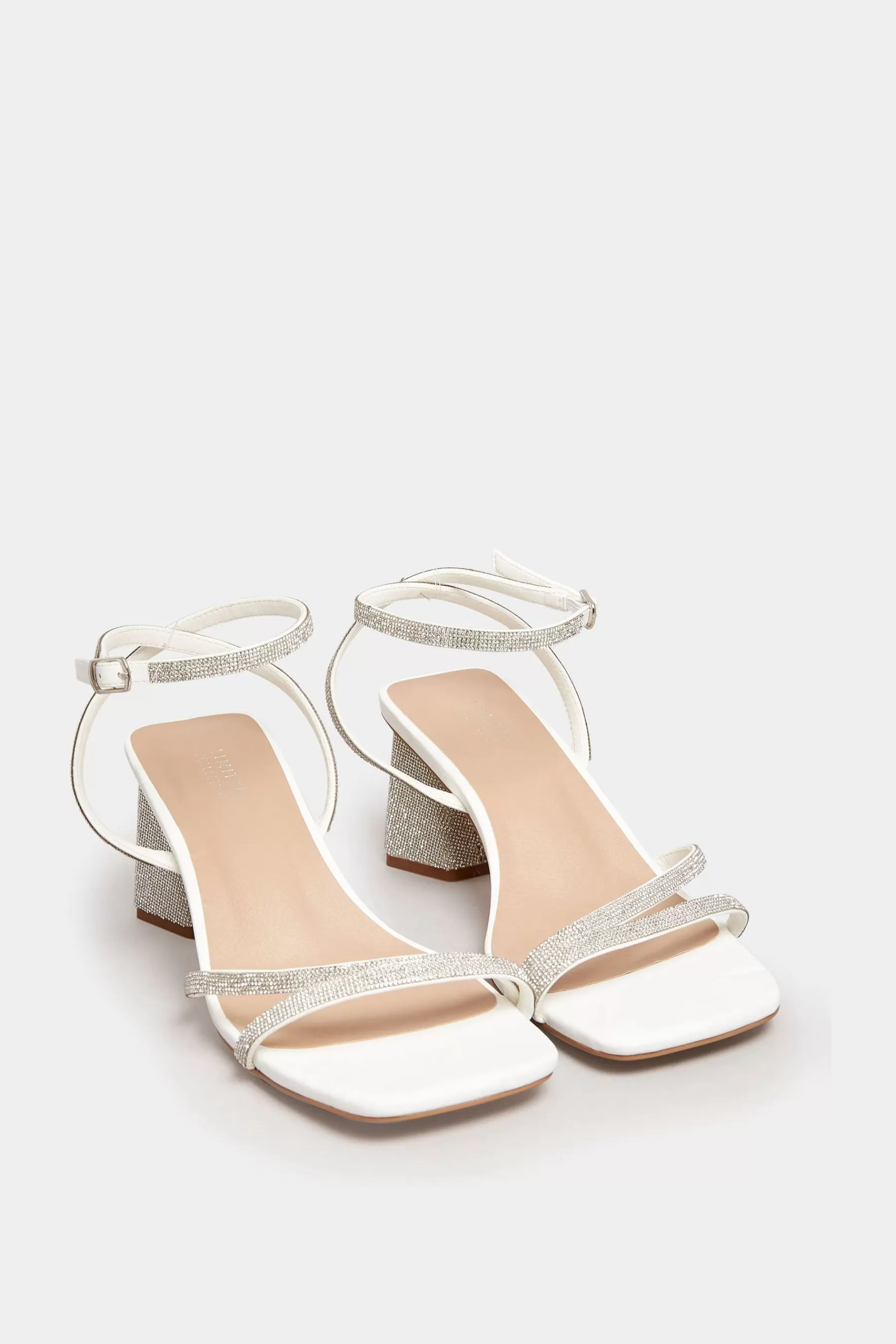 Yours Curve Sandals- Extra Wide Fit Strappy Sparkle Heel Sandal White