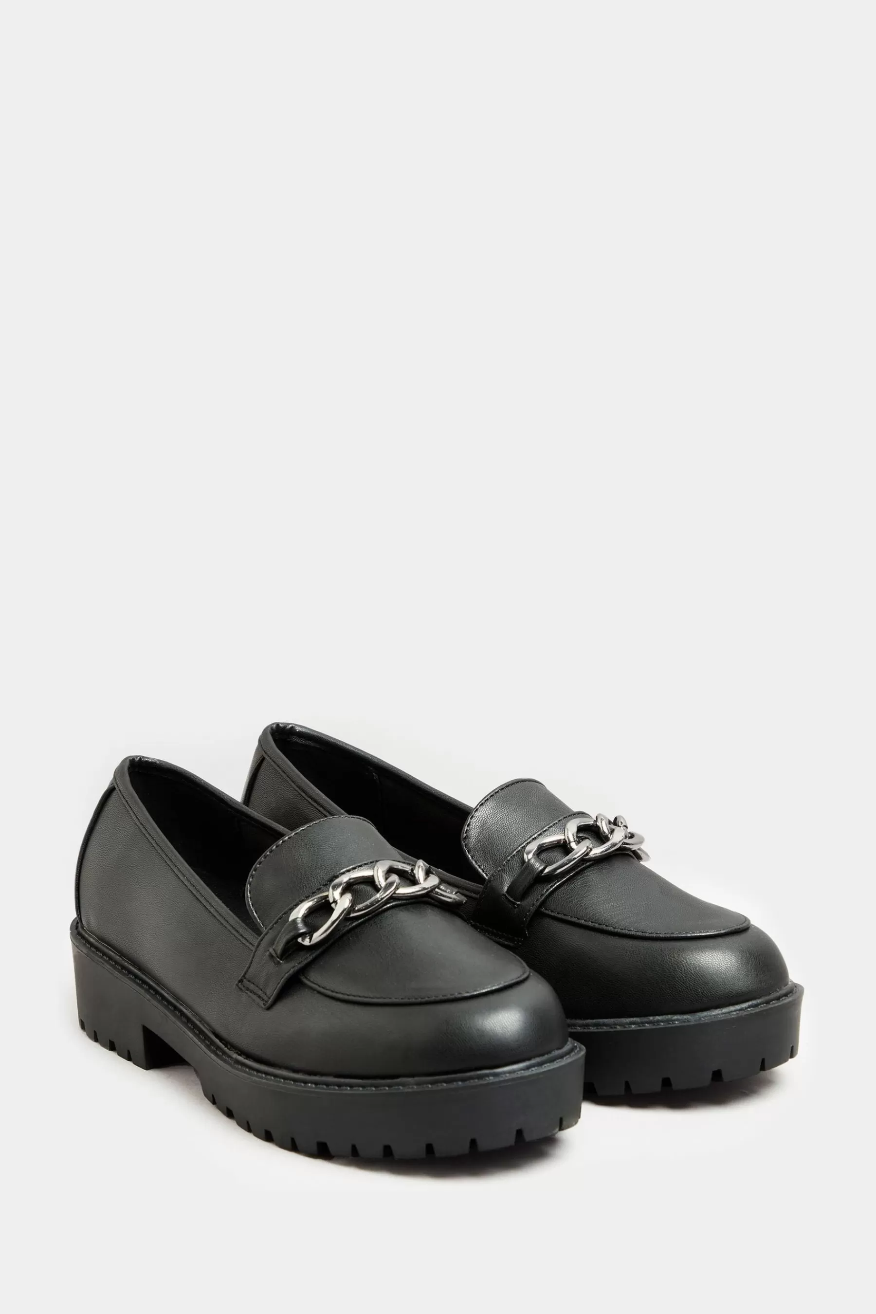 Yours Curve Flat- Extra-Wide Fit Chunky Metal Trim Loafers Black