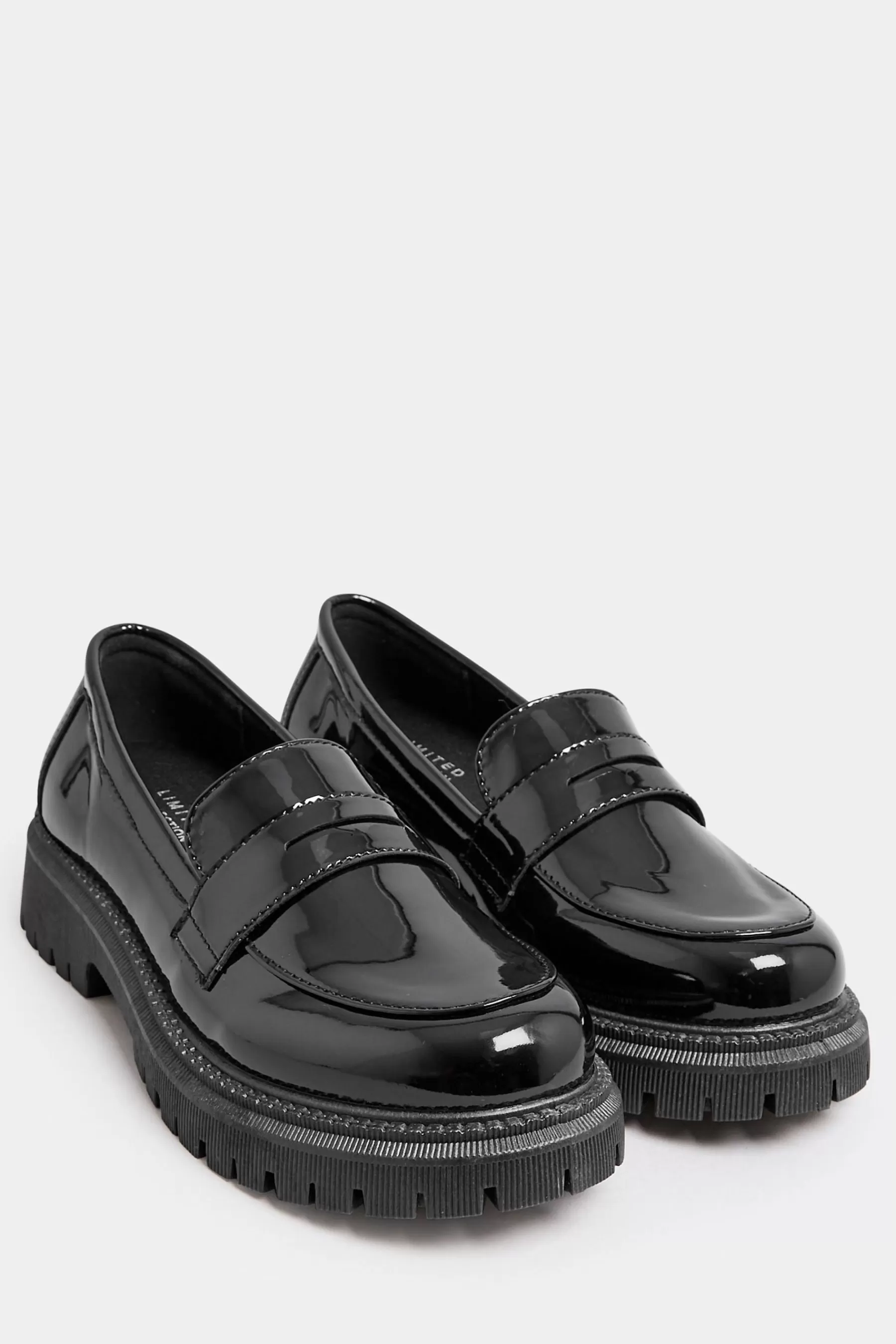 Yours Curve Flat- Extra-Wide Fit Chunky Saddle Loafer Patent Black