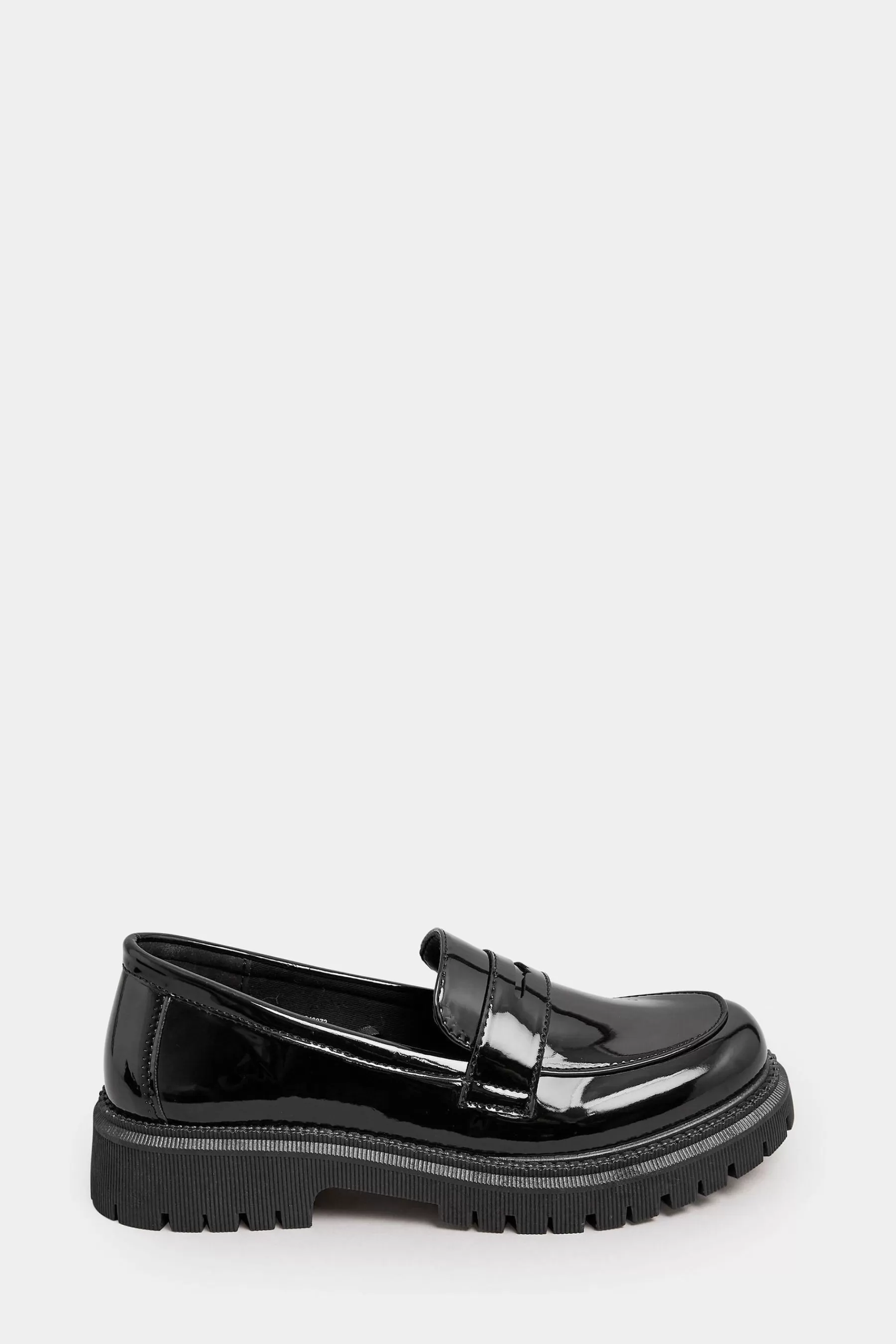 Yours Curve Flat- Extra-Wide Fit Chunky Saddle Loafer Patent Black