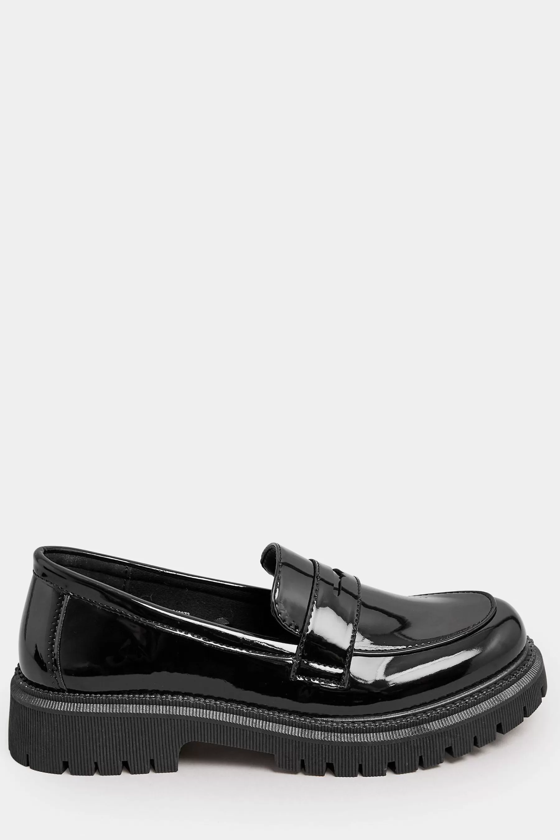 Yours Curve Flat- Extra-Wide Fit Chunky Saddle Loafer Patent Black