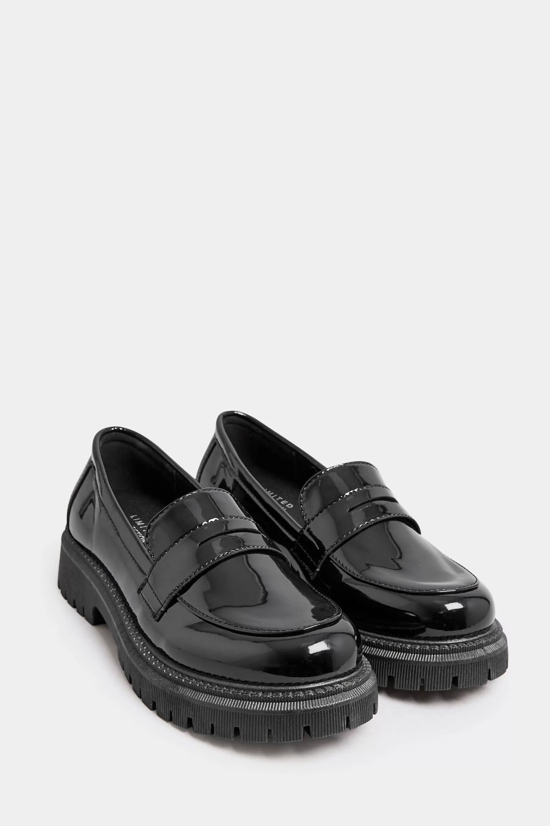 Yours Curve Flat- Extra-Wide Fit Chunky Saddle Loafer Patent Black