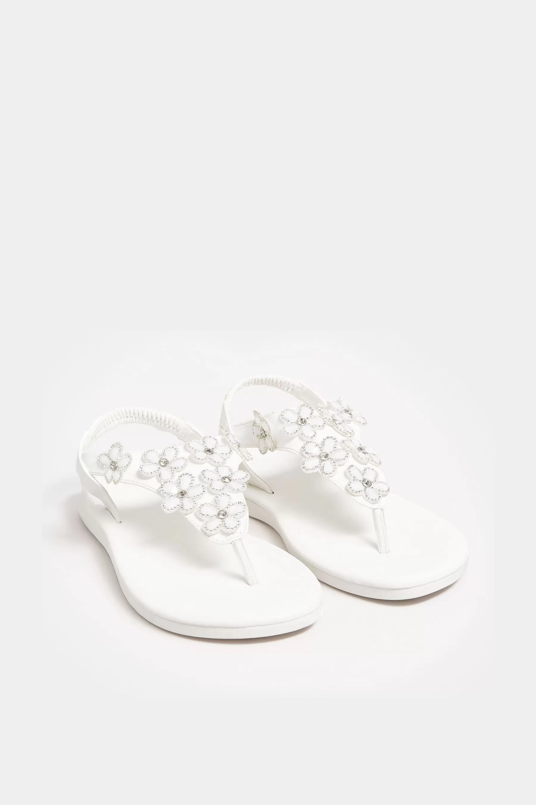 Yours Curve Sandals- Extra-Wide Fit Gem Flower Toepost Sandal White