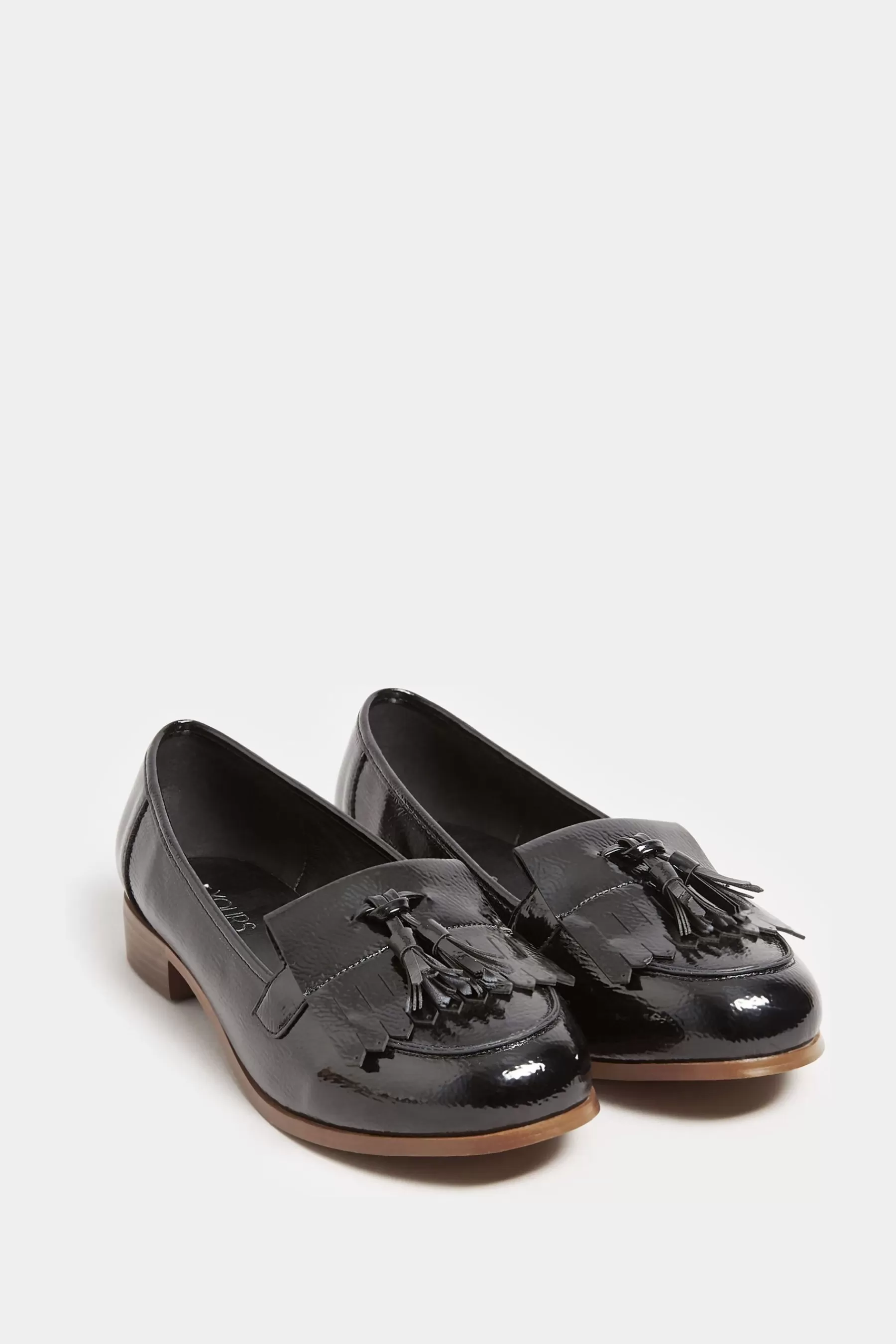 Yours Curve Flat- Extra-Wide Fit Patent Tassel Loafer Black