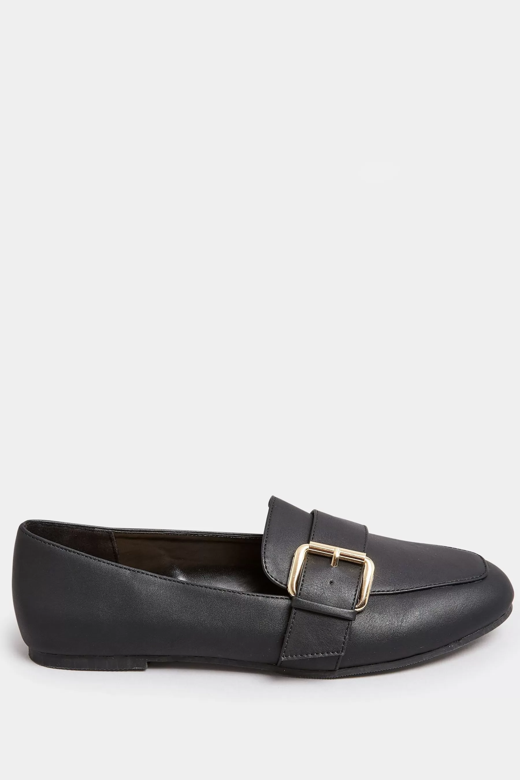 Yours Curve Flat- Extra-Wide Fit Pu Buckle Loafers Black