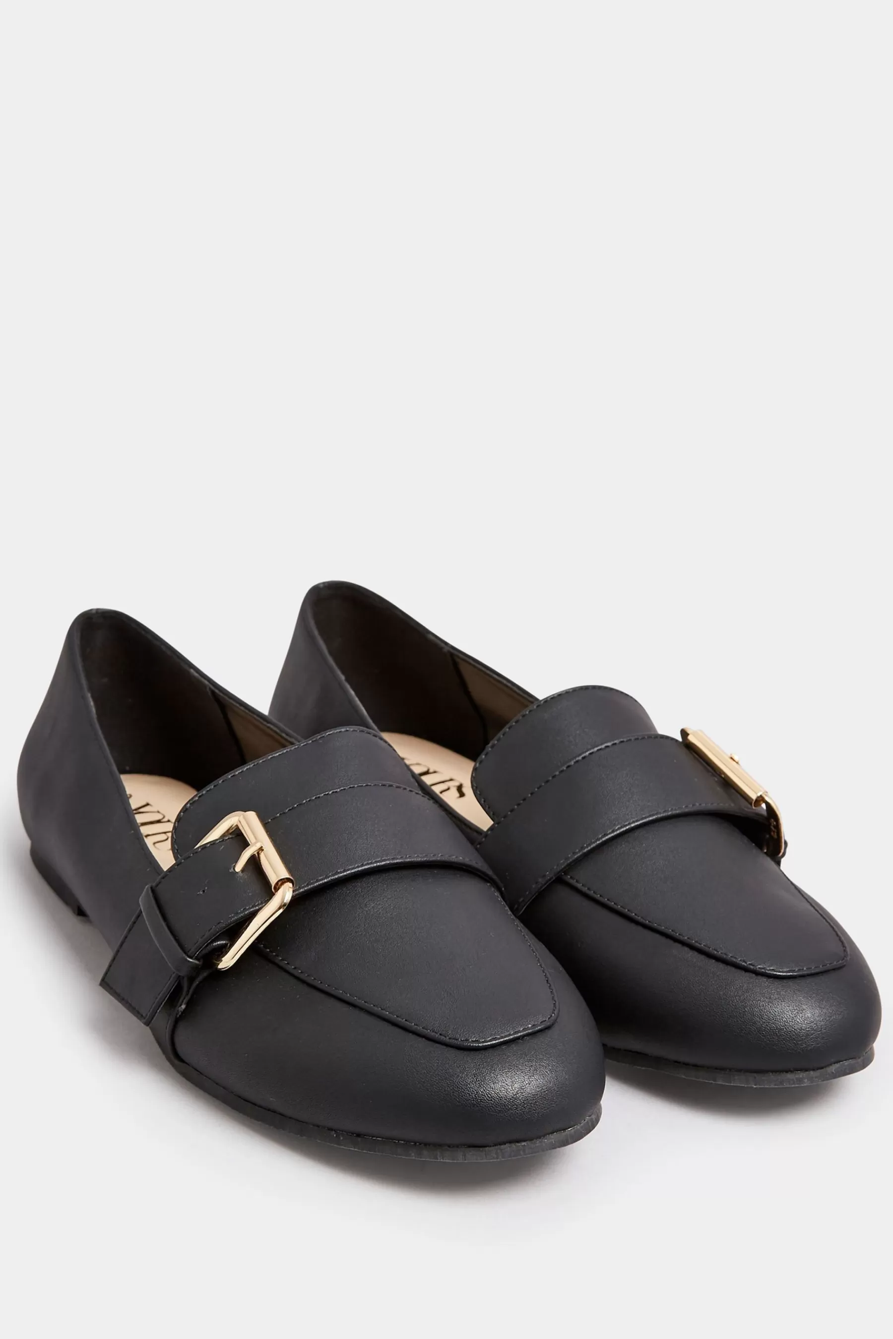 Yours Curve Flat- Extra-Wide Fit Pu Buckle Loafers Black