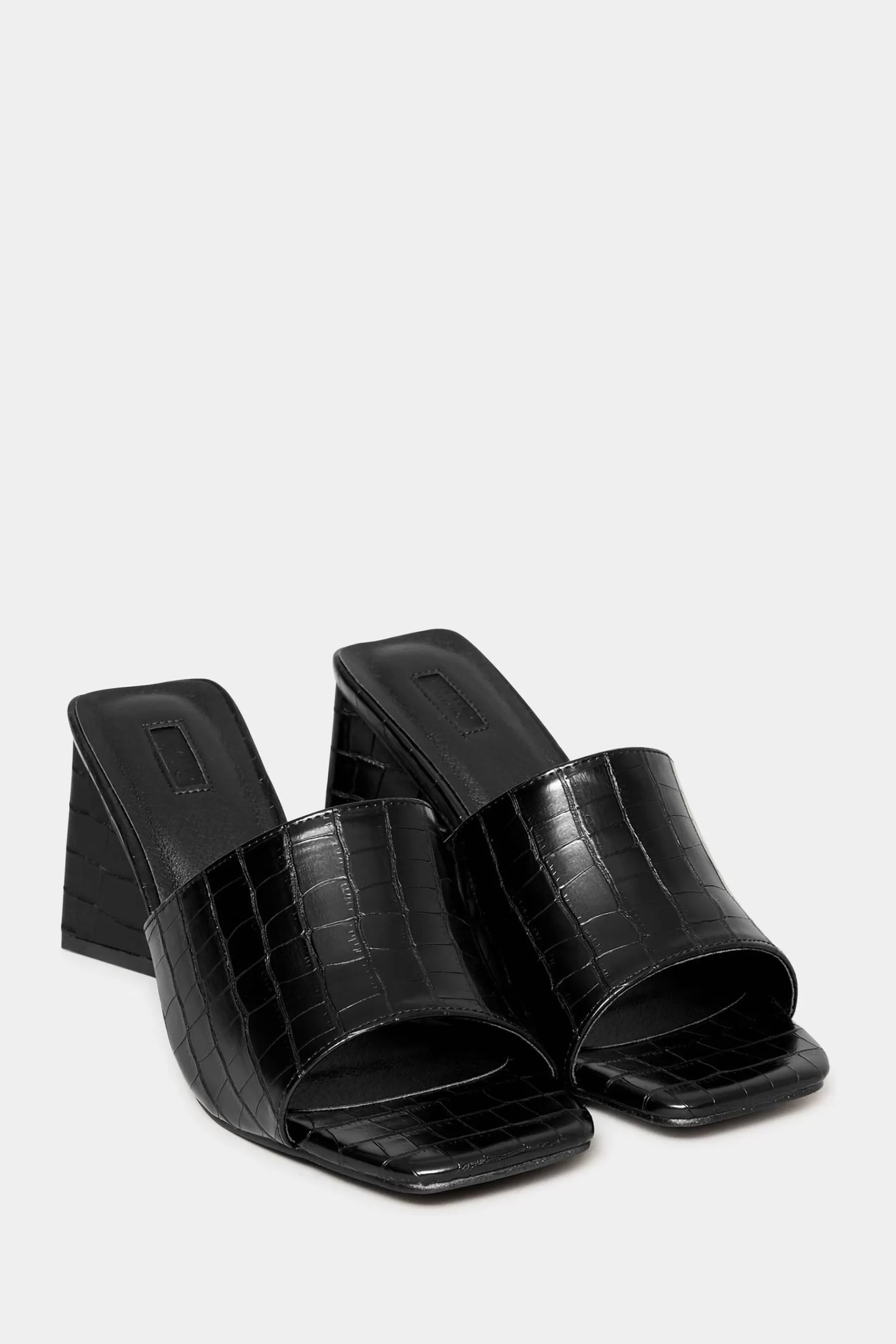 Yours Curve Sandals- Wide Fit Block Mule Croc Black