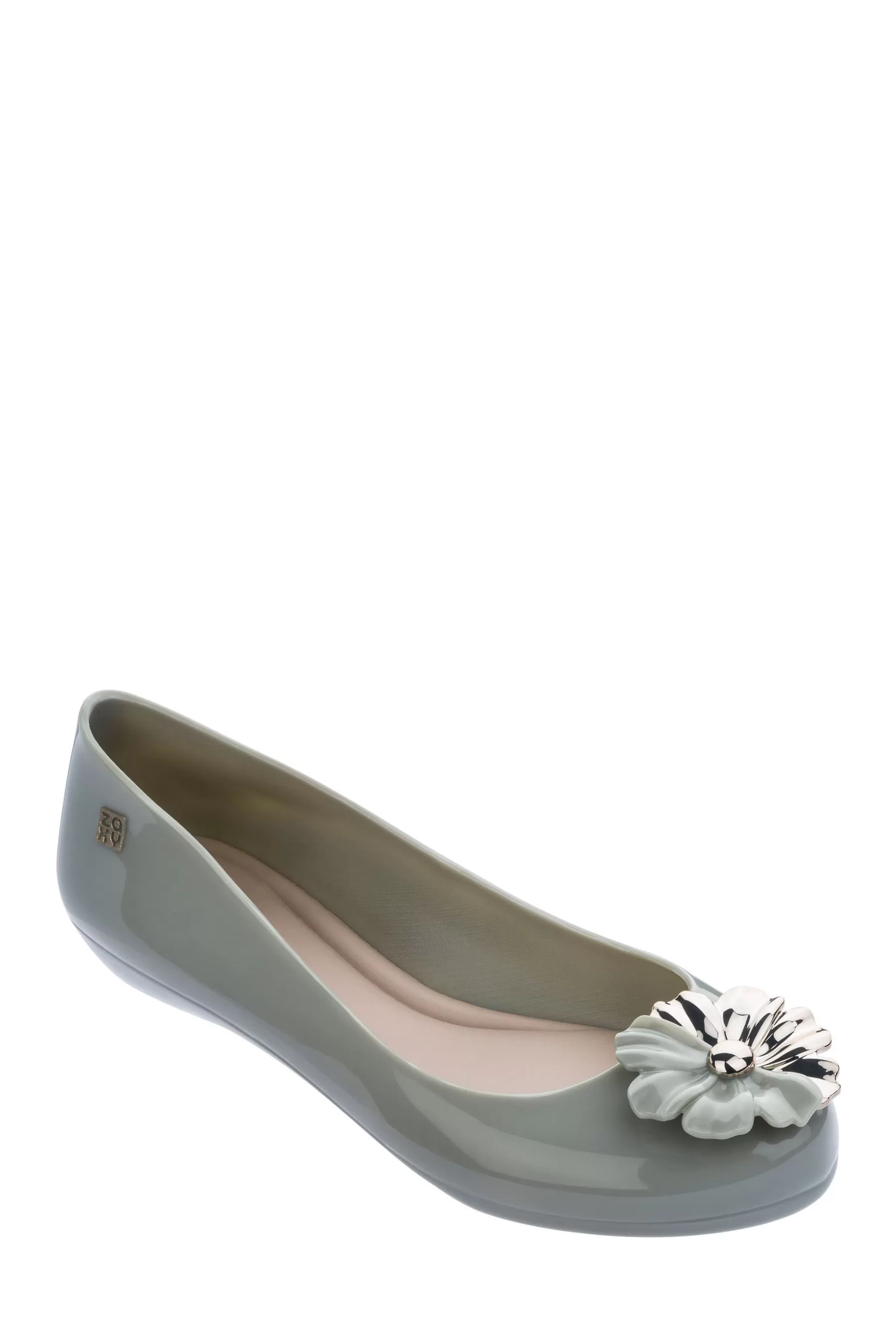 Zaxy Flat | Metallic Flower Pumps Green